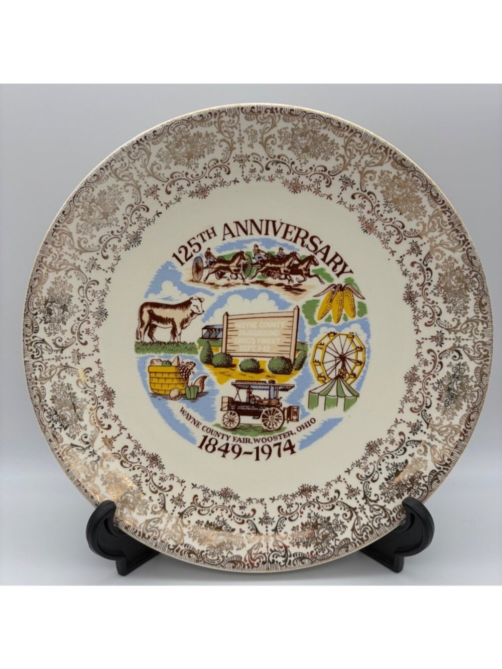 Vintage 1974 Wayne County Fair 125th Anniversary Plate Wooster Ohio 10" Salem